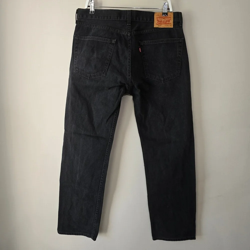 Levis 505 Regular Fit Black Denim Jeans Mens 36x32 Straight Leg 00505-0260